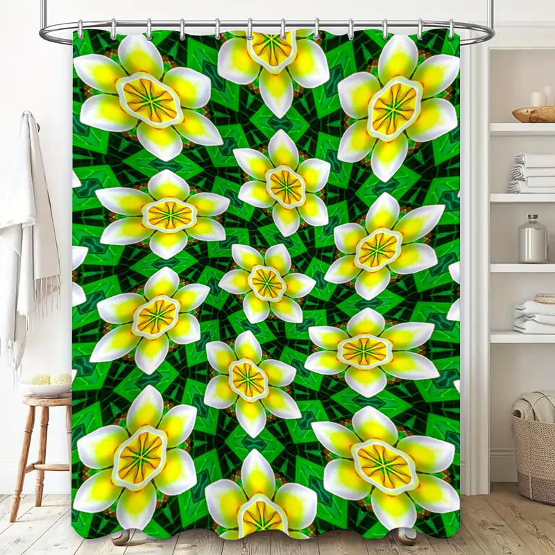 Bright Green Yellow White Bathroom Shower Curtain Floral Decorative Waterproof Polyester Fabric Print Home Decoration Size L: Ki