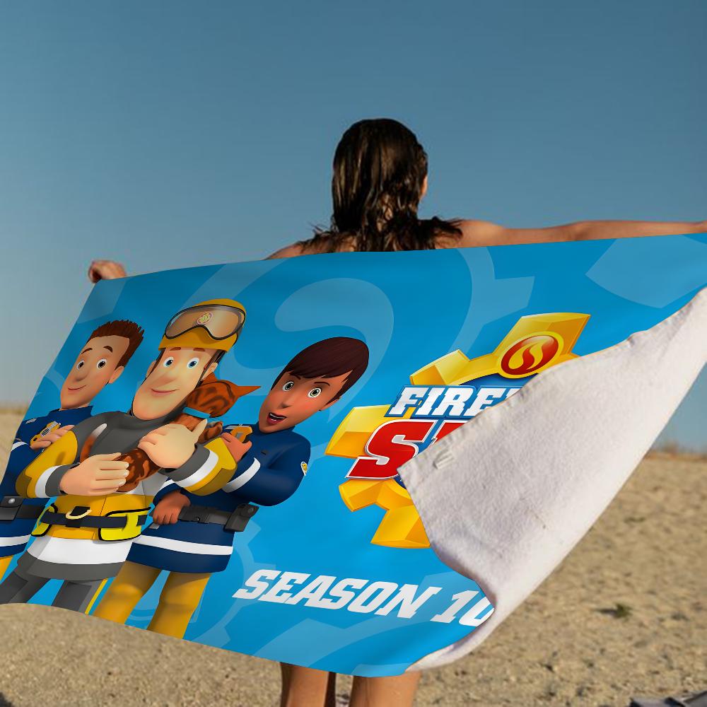 British Animated F-Fireman Sam Beach Towel Summer Kids Large Bath Pool Beach Towel Microfiber Absorbent for Swimming Travel