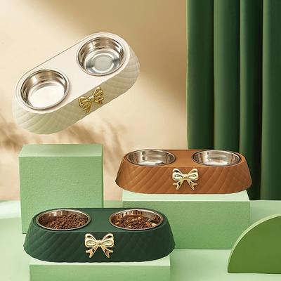 Pet Food Bowl Abnehmbare 201 Edelstahl Doppel Schüssel Fliege Dekoration Haustier Zubehör Für Katzen