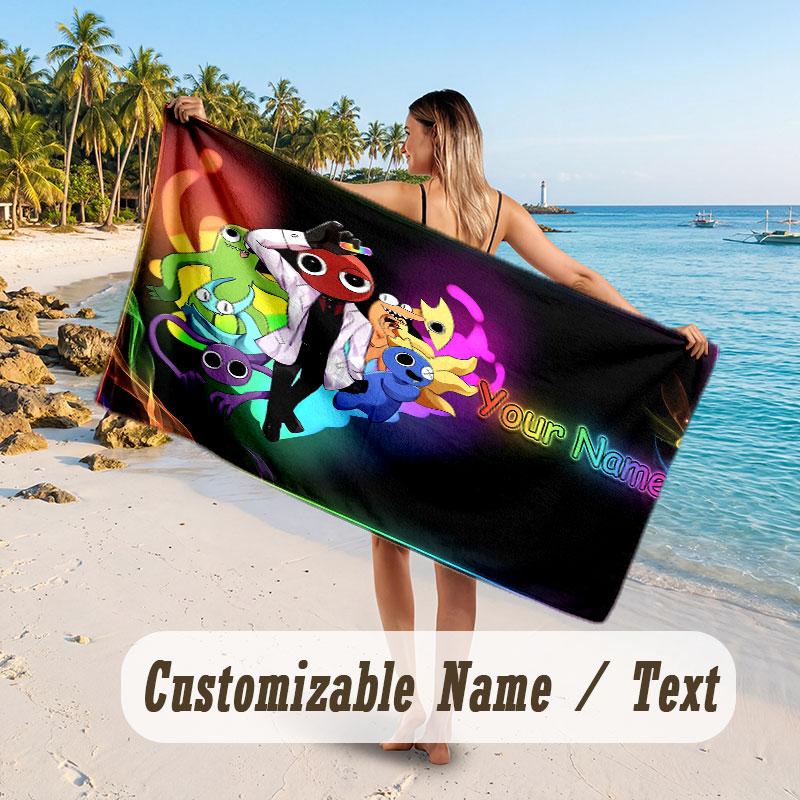 Personalized Beach Towel,Rainbow Friends Custom Printed Name Text, Super Absorbent Towel For Beach Vacation