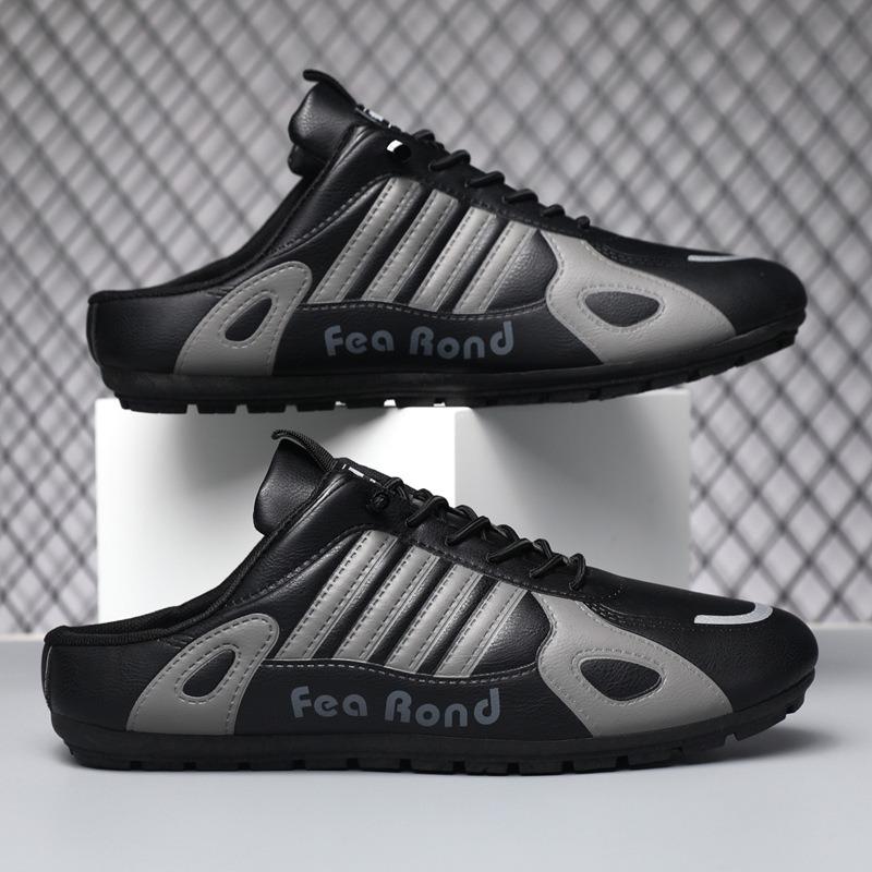 Fashion Summer Men's Baotou Half Slippers Lightweight PU Leather Casual Shoes Soft-soled Support Slippers Walking Flat Slippers for Men