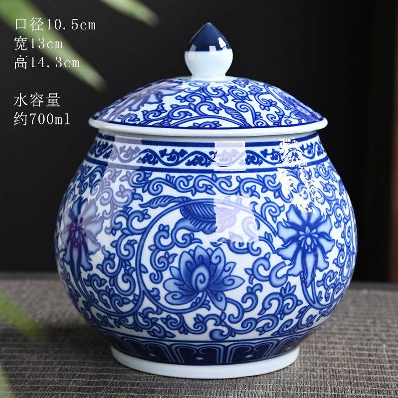 Blue and white porcelain tea jar retro ceramic storage jar household sealed jars moisture-proof general jars tea warehouse can