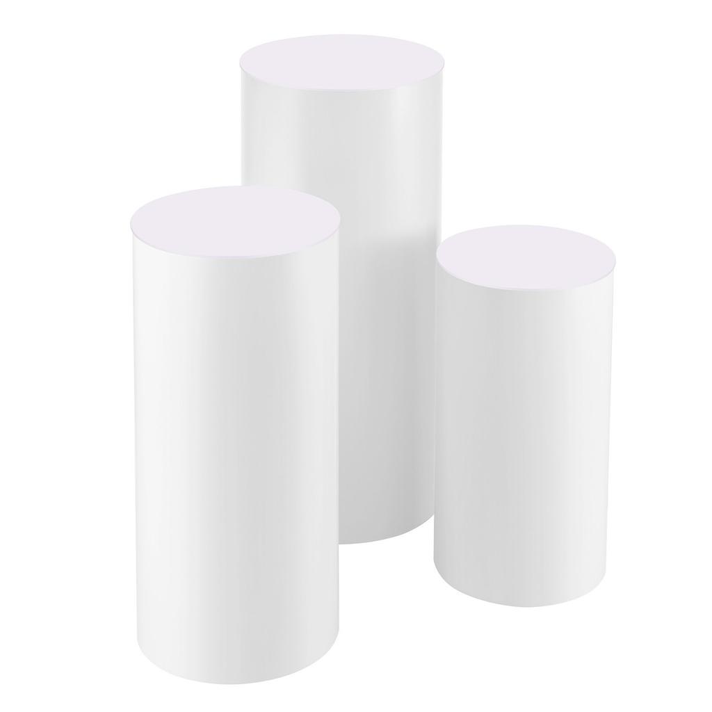 VEVOR Wedding Flower Stand, 3PCS 60/75/90cm Round Cylinder Plinth, White Pedestal Stand with PVC Lid, Cylindrical Pedestal Stands for Wedding, Party