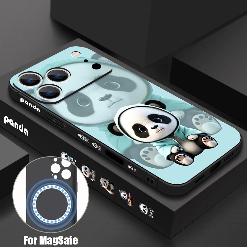 Blue Coat Panda Pattern Case For iPhone 17 Pro Max Magnetic For Magsafe Silicone Cover For iPhone 16 Pro Max Funda iPhone 15 14 13 12 11 16E Air