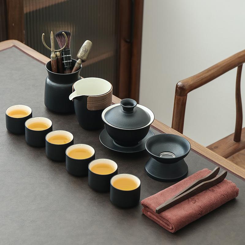 Zen style Kung Fu tea set Household ceramic teapot Teacup tea tray tea set A complete set of high temperature resistance, gifts