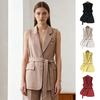Vestă Blazer Fără Mâneci pentru Femei cu Nasturi Toamnă Casual cu Guler Lung cu Rever Jachetă de Lucru Palton Elegant cu Centură