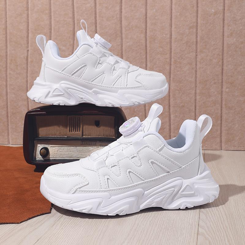 Children's Sports Shoes 2025 Autumn New School Designated Small White Shoes Medium and Large Children's Versatile Rotating Button Small White Shoes