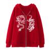 Women's Dragon Print Zipper Hoodie - Trendy European and American Street Style Fleece Jacket