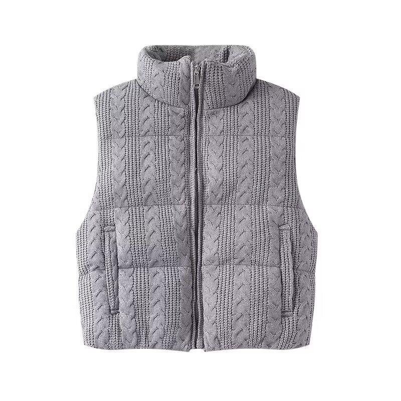 Kaslead New Women Clothes Western Style Fashion Simple and Versatile Knitted Cotton-Padded Coat Vest 6318224