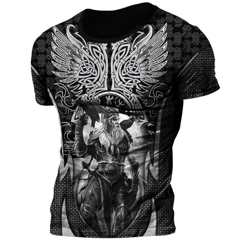 Summer Casual Viking Symbol Crow Tattoo Red 3D Printed Men's T-shirt Round Neck Short Sleeved T-shirt Unisex Street T-shirt Top