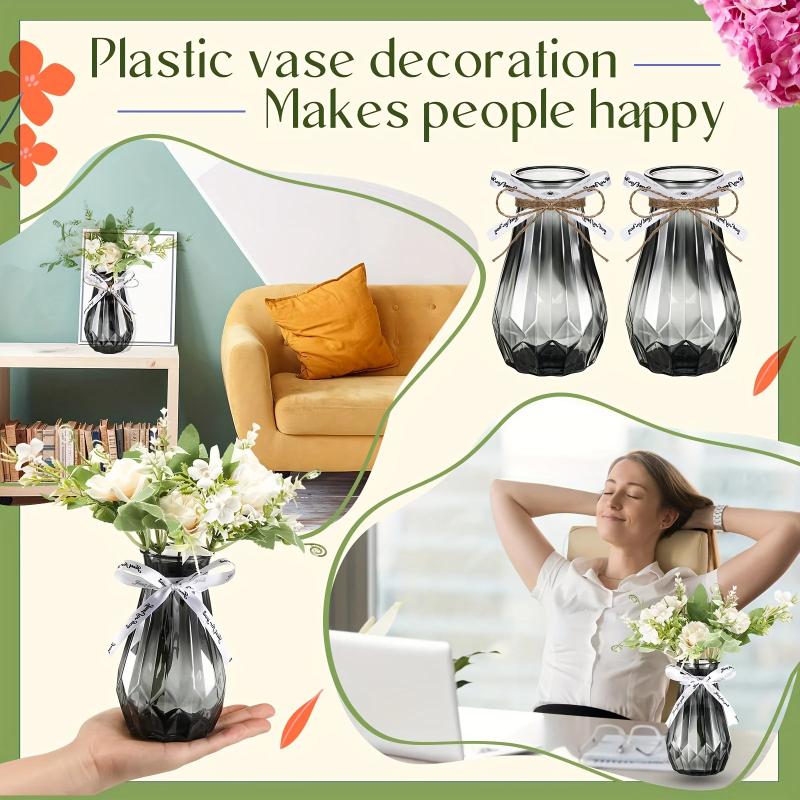 Black Transparent Plastic Vase Classic Rectangular Tall Short Vase Set for Wedding,Banquet,Dinner Party Centerpieces,Table Decor