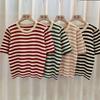 Rundhals Gestreifter Kurzarm Strickpullover Damen Sommer T-Shirt Design Sinn Nische Lockere Oberteile Lässig Essentiell Komfort Stil Slim Fit Pullover T-Shirts