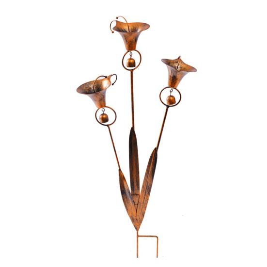 

Garden Stake with Bells Soft Wind Chime Common Callalily Design Flamed Copper Finish Weather-Resistant Metal Garden Stake Outdoor Decor 1pc