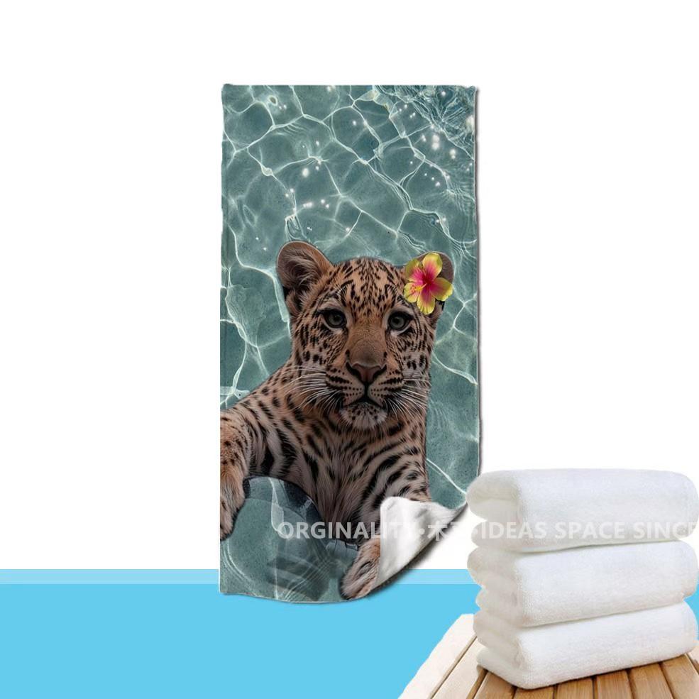 Leopard In Water Tropical Beach Towel Patterned Sunscreen And Windproof Suitable For Swimming Pool Camping Travel