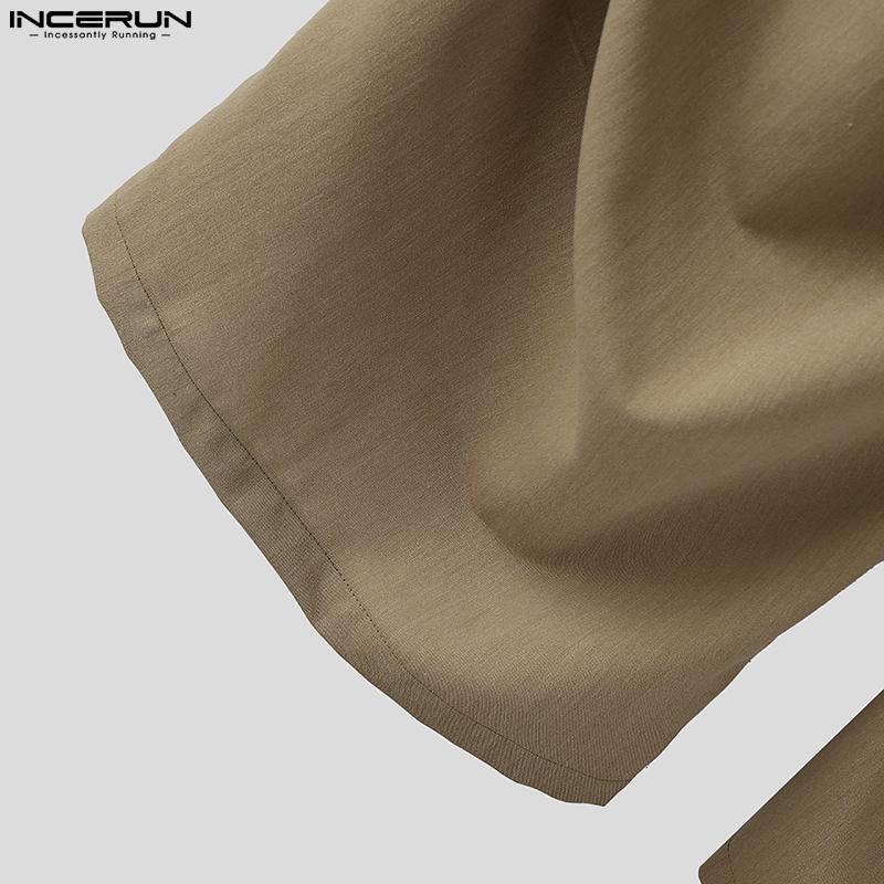 INCERUN Herren Elastischer Bund hinten Rüschen Lässige Lange Weitbein Hose mit Taschen