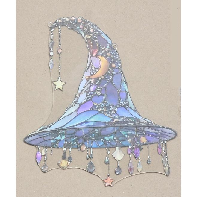 Vrogadso Witch Hat Window Hanging Sun Catcher, Moonlight Design, Decorative Ornament