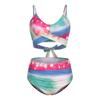 Two Piece Bikini Set with Wrap Around Top and High Waist Bottom Adjustable Straps and Stretch Fabric for Beachwear Swimwear