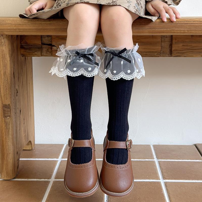 

Детские носки для девочек Модные Хлопковые Осенне-зимние Детские Носки для Девочек Принцесса Лолита Кружевные Студенческие Носки one size чёрный