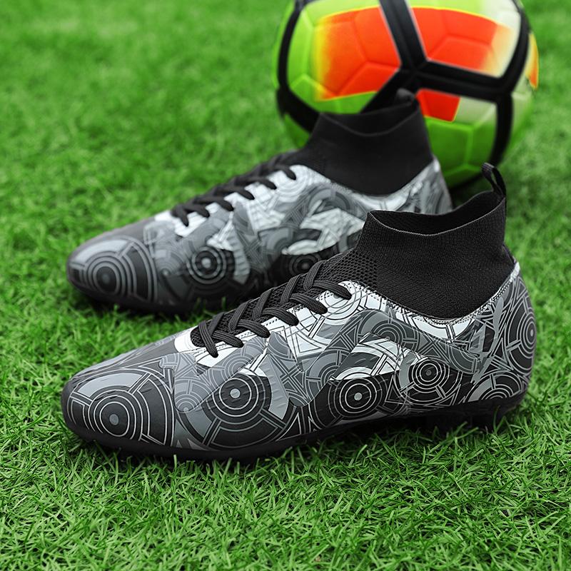 33-46 Unisex Football Boots Lace-nails Graffiti High Elastic Sock Mouth Training Artificial Captain Outdoor Sports Training Children Football Shoes