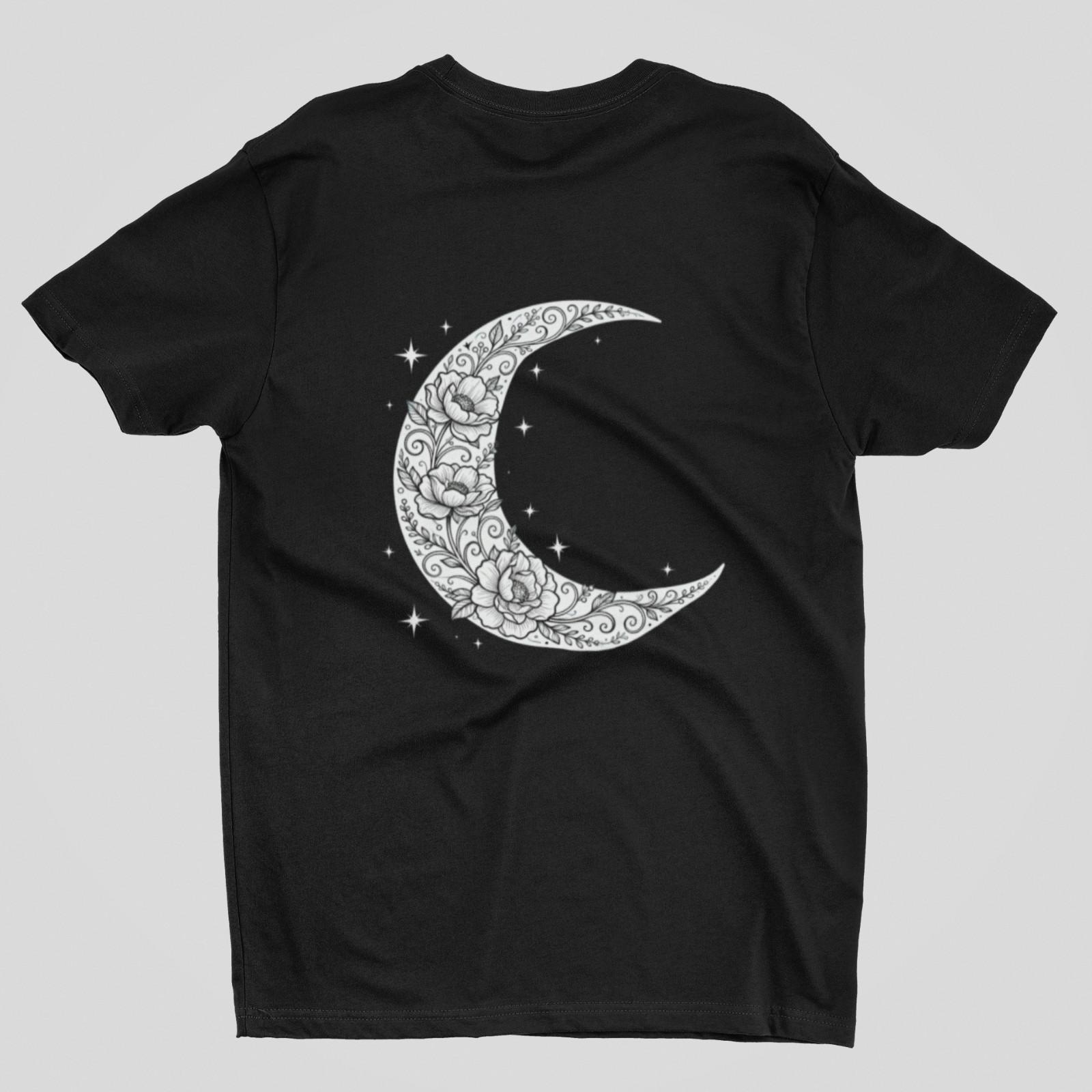Floral Moon T-Shirt Celestial Crescent Graphic Tee Boho Astrology Unisex Top XL
