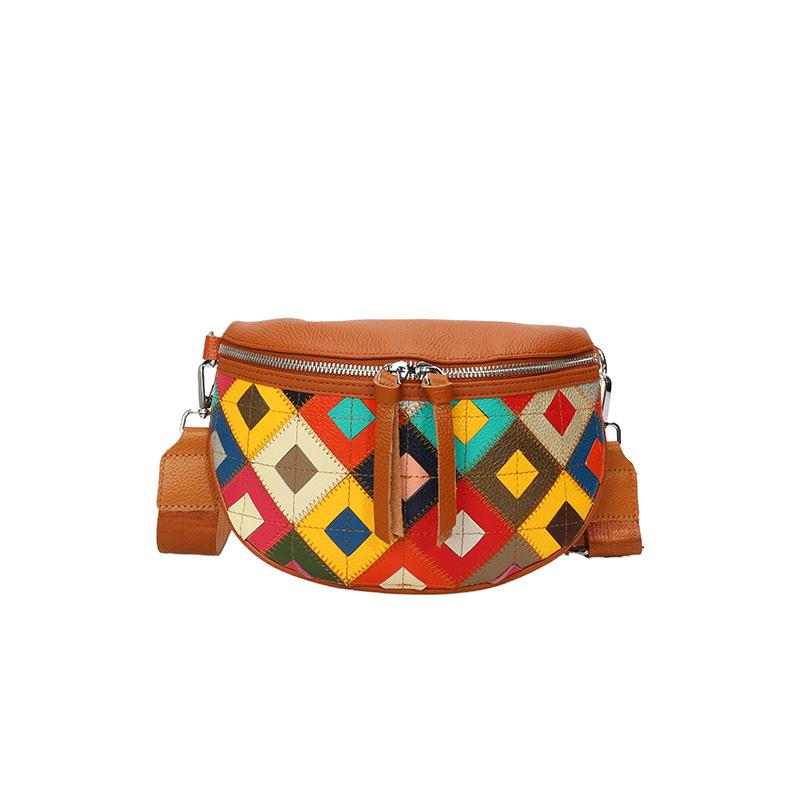 100% Genuine Leather Woman Chest Bag Luxury Patchwork Cow Leather Women Crossbody Bags With Small Purse Female Handbag Waist Bag