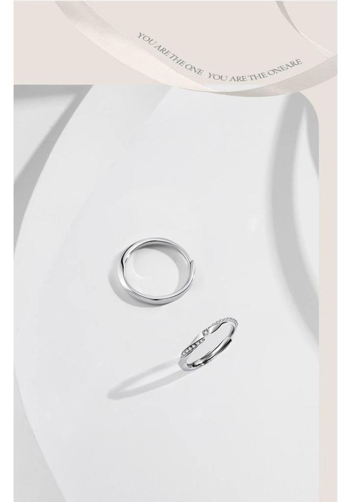 Sterling Silver Mobius Strip Couple's Rings: Luxurious Niche Design with Inlaid Diamonds, Adjustable Pure Silver.
