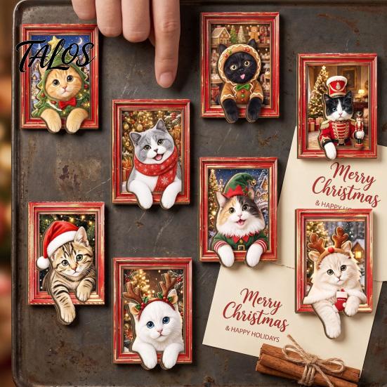 Magnetic Photo Frame Cute Cat Refrigerator Magnets, Christmas Kitty Frame, Lightweight Decals Retro Office Filing Cabinet Kitchen Holiday Decor