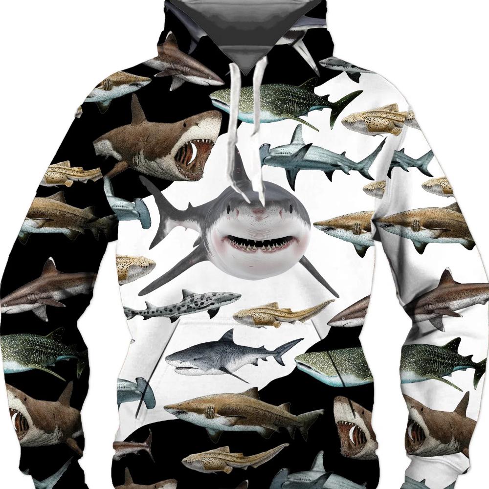 

Модная мужская толстовка с капюшоном с изображением морского животного акулы с 3D-принтом Harajuku Streetwear, унисекс, повседневная толстовка S