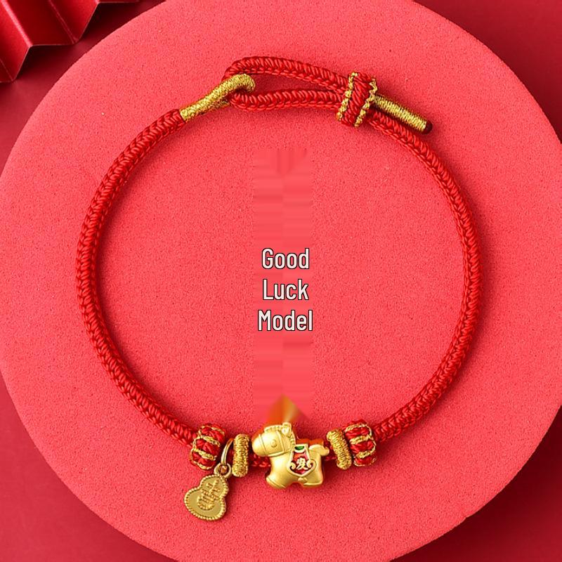 Red String Bracelet for Year of the Horse: Matte Gold-Plated Hand-Woven Accessory - Good Luck Gift