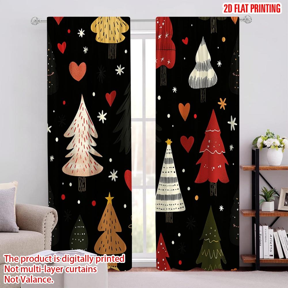 

2pcs,2D plane printing Curtain Fabric Christmas Trees Snowflakes Hearts Festive (2) Polyester Fabric (without rod) Holiday Ldeal 52.50 × 116.00 cm 2 pcs