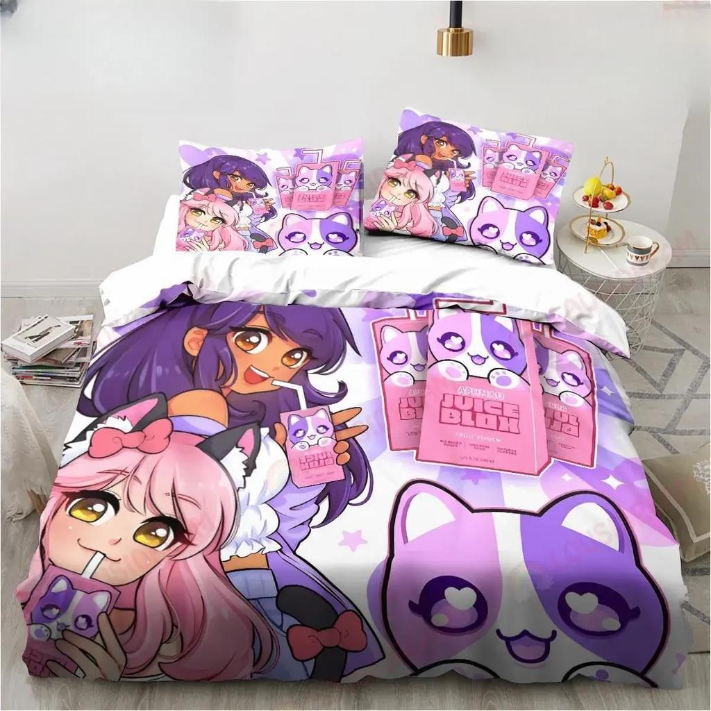 3D Print Cute Aphmau Bedding Set Game Cartoon Aphmau Duvet Cover Set Single/Twin/Double Size Child Bedding Set Soft Polyester