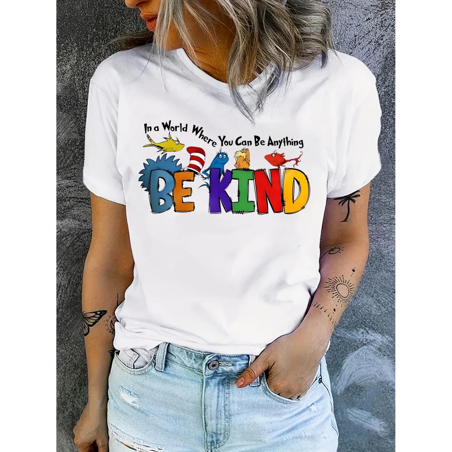 

Women S Casual Crew Neck T-Shirt with Be Kind Animal Graphic Short Length XXXXXL
