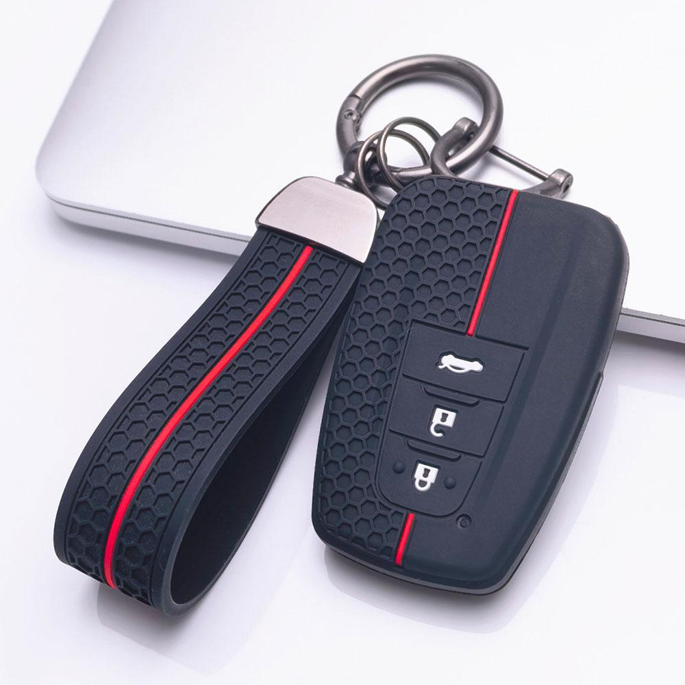 Siliconen Auto Sleutelhoesje met Bijpassende Sleutelhanger is exclusief ontworpen voor Toyota-modellen met, Past op Toyota-modellen Camry Corolla RAV4 Prius