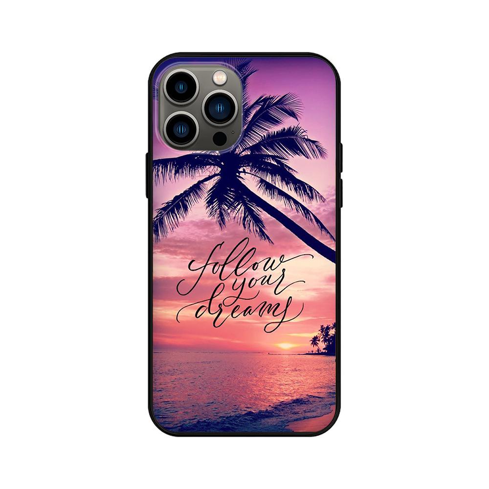 Applicable To IPhone16 Mobile Phone Case, New Couple Outdoor Seaside Landscape English Alphabet Mobile Phone Case