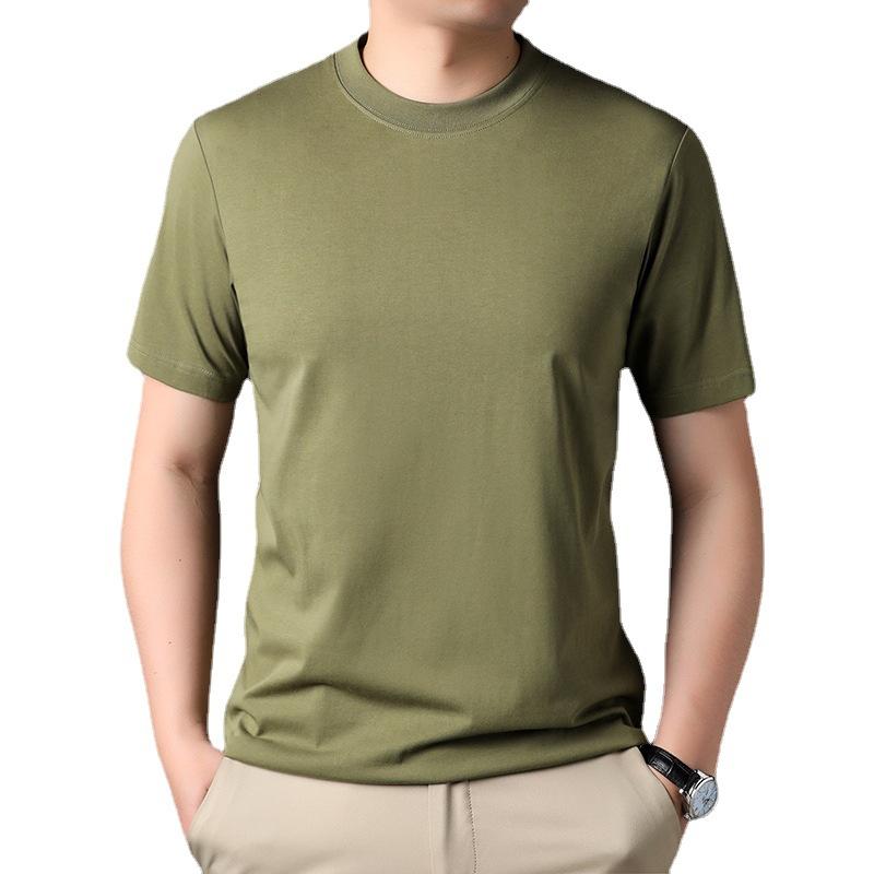 Silk Wide Version Round Neck Breathable Heavyweight Anti-wrinkle Casual Black Fashionable Clean Version Short-sleeved Men's T-shirt Half Sleeve