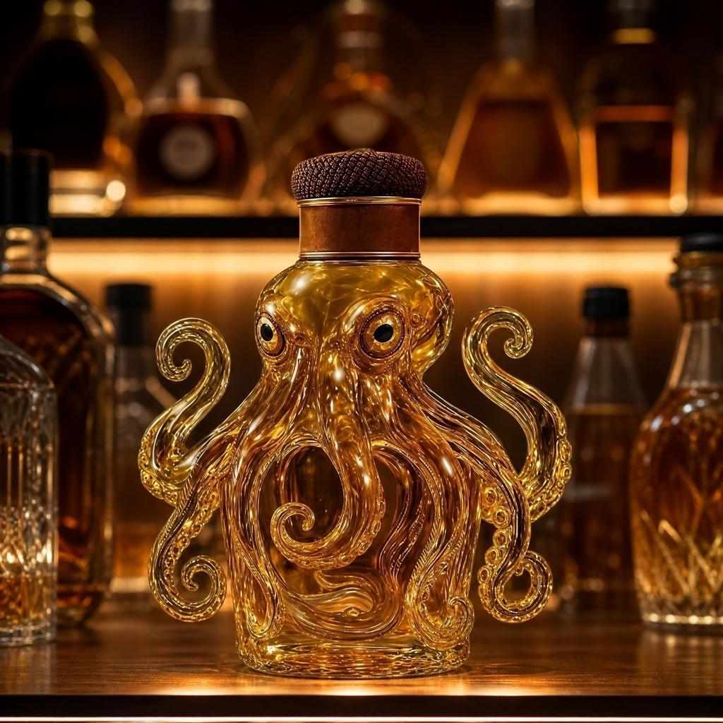 Octopus Shaped Glass Whiskey Decanter Unique Handcrafted Bottle for Spirits Liquor Bar Home Decor Gift Display