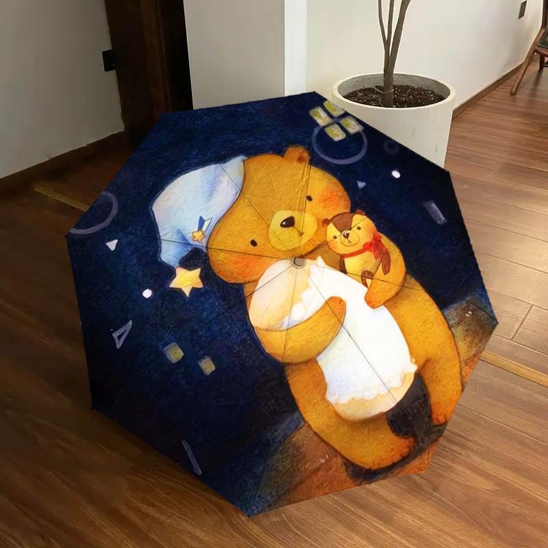 1pc Nighttime Bears Hug Umbrella with Plastic Handle,Suitable for All Seasons Home Travel Outdoor UmbrellaDD291