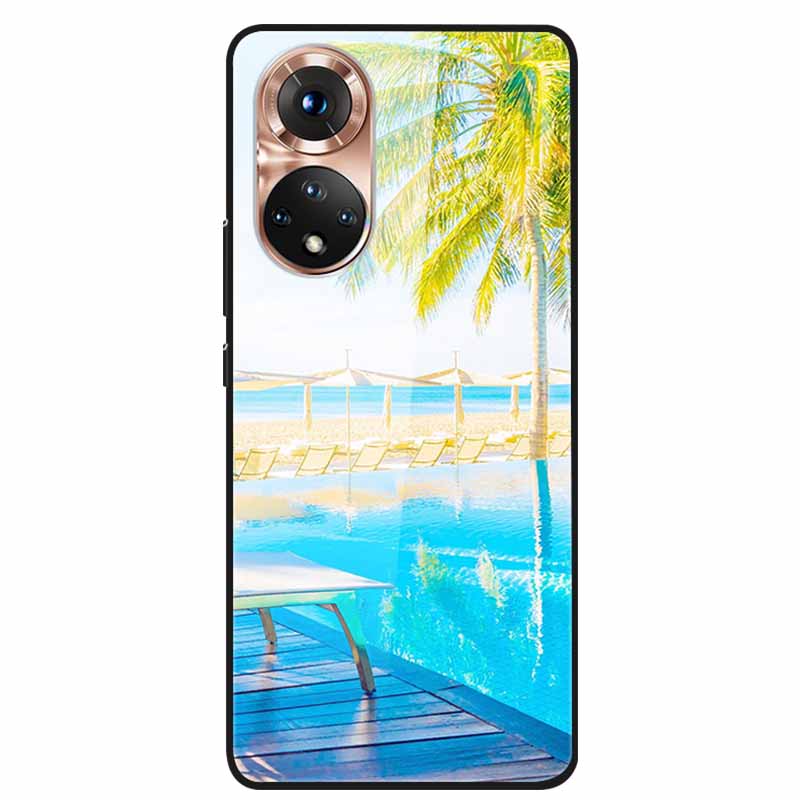 For Honor 50 Case Cartoon Tempered Glass Back Cover Hard Case For Huawei Honor 50 Pro Phone Cases NTH-AN00 NTH-NX9 Fundas Coque