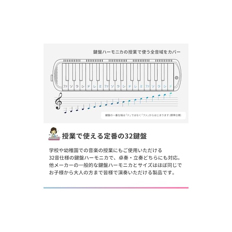 KC Kyoritsu Melody Piano Keyboard Harmonica, 32 Keys, Rainbow Color P3001-32K/NIJI (Includes Do-Re-Mi Notation Stickers, Cloth, and Name Sticker)