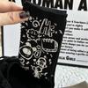 Trendy Mid-Calf Black & White Graffiti Skateboard Socks with Hot-Stamped Cartoon Style Letters