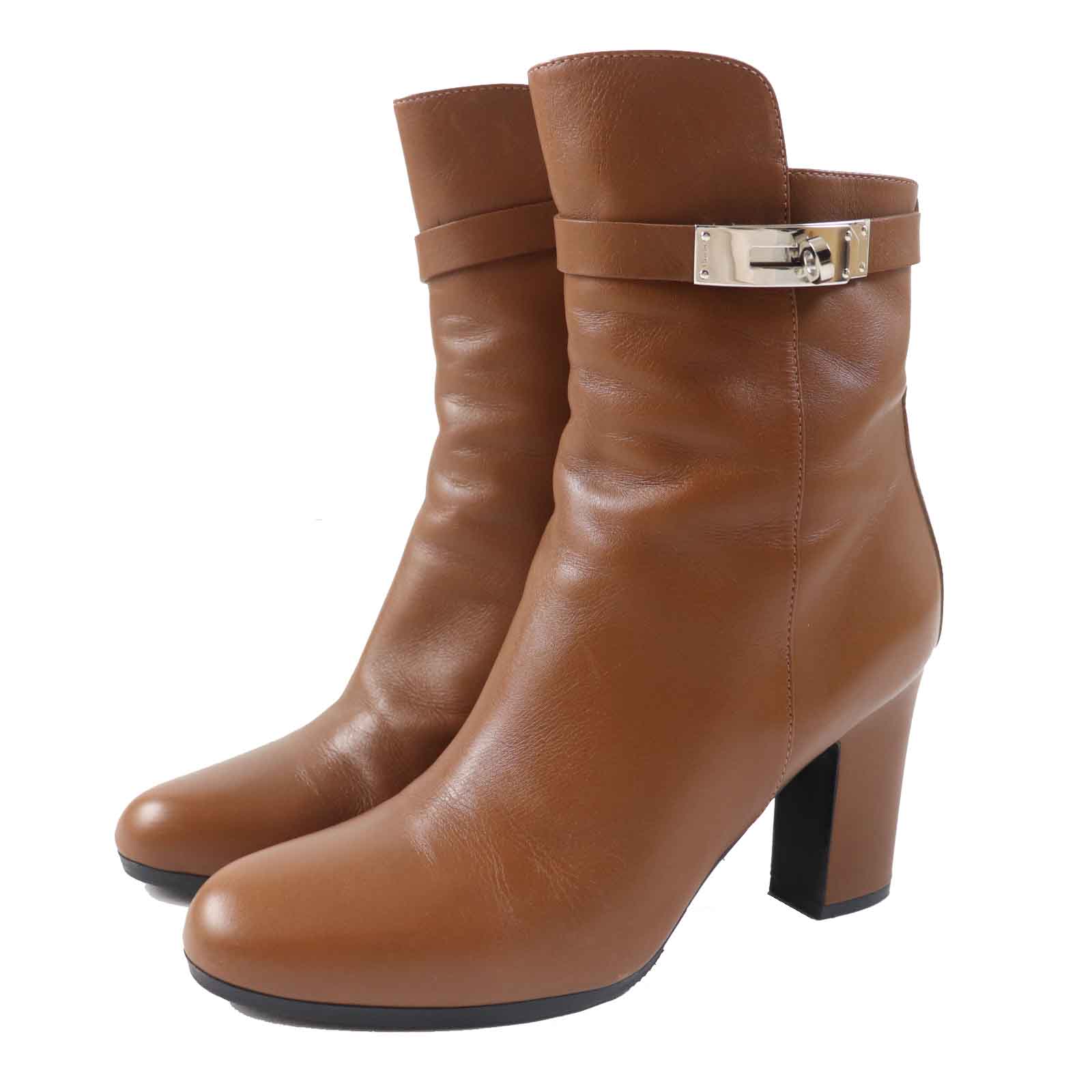

Great HERMES short boots JOUEUSE Kelly Metal Brown leather Women 38.5 Used