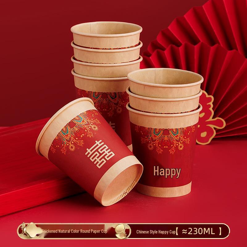 Red Wedding Double Happiness Paper Cups for Festive Celebrations