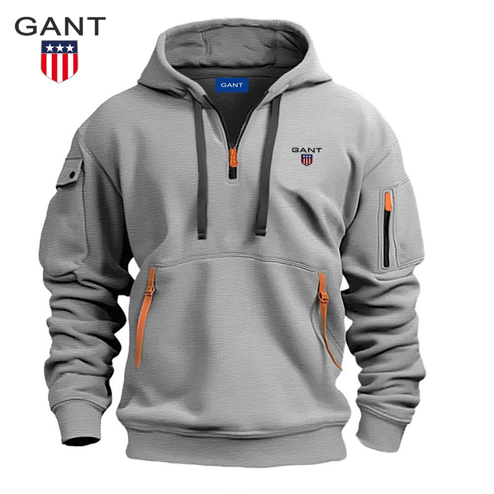 

GANT 2025Autumn/Winter New Embroidery Men s Casual Multi Zipper Arm Pocket Hoodie Pullover Large Hoodie Outdoor Sport Hoodie L