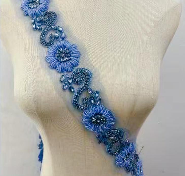 RM-801 Handmade Rhinestone Lace Trim Applique Sequin Beaded Trim for Dress