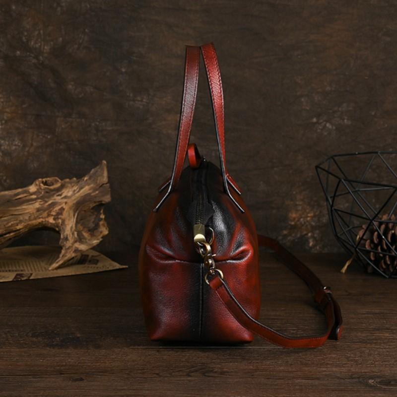 Johnature Dámská retro kabelka Pravá kůže Jednobarevné tašky přes rameno Všestranná měkká hovězí kůže Crossbody kabelka