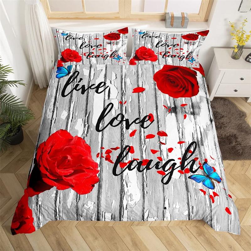 

Постельное белье Красная роза для девочек Женский романтический цветочный пододеяльник Микрофибра Ботанический цветочный комплект пододеяльника Односпальный размер Королева 70x133cm 2pcs