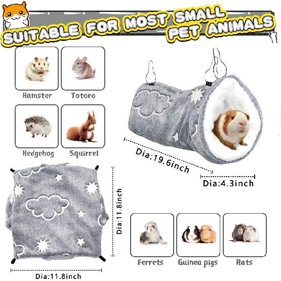 LEFTSTARER Noctilucent Luminous Guinea Pig Rat Hammock Bunkbed Hanging Tunnel and Soft Bed Mat for Ferret Hedgehog Squirrel Hideout Cage Accessories