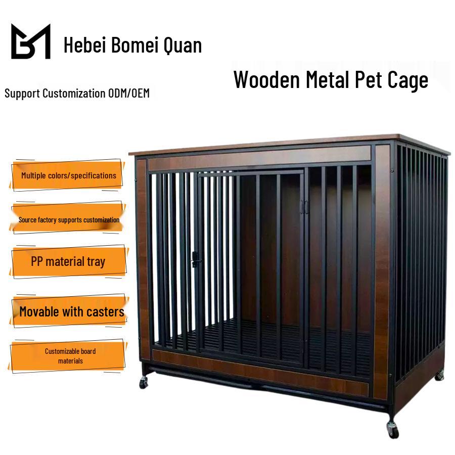 Movable Wooden & Metal Dog Crate with Toilet Separator for Medium/Small Dogs