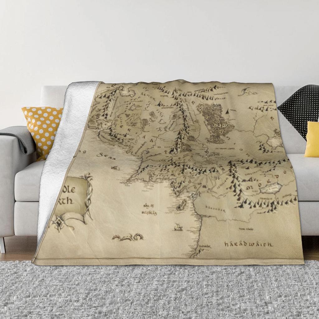 L-Lords Of The R-Rings Middle Earth Map Fuzzy Blankets Movie Funny Throw Blankets for Home Hotel Sofa 150*125cm Bedspread