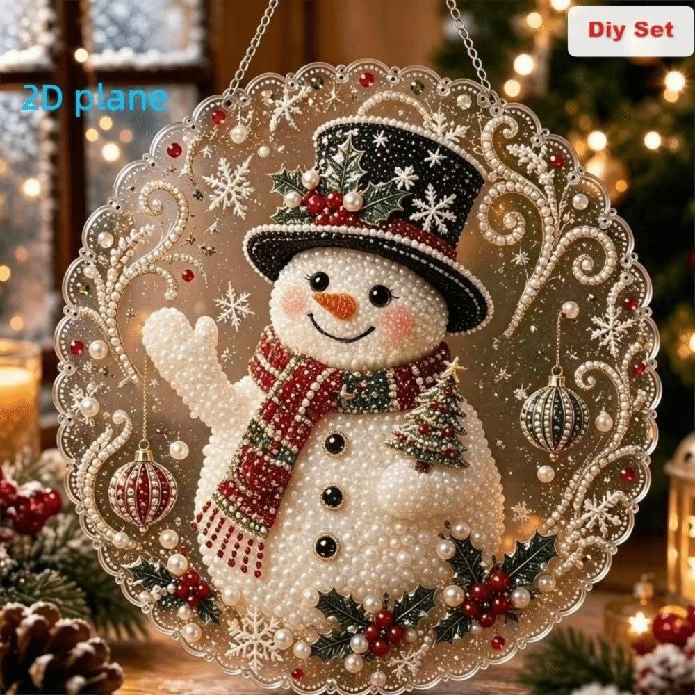 2D Flat Acrylic DIY  Painting Pendant Round Santa Beaded Sun Catcher  Holiday Party